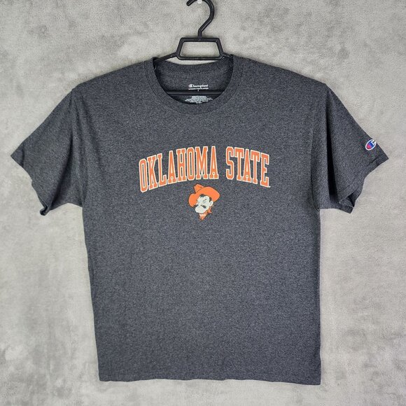 Mens Heather Gray Champion Shirt Oklahoma State Short Sleeve Crew Neck Size L - Picture 2 of 10